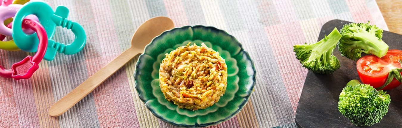 Recette Bebe 8 Mois Dinde Aux Brocolis En Papillote Et Timbale De Riz Bledina