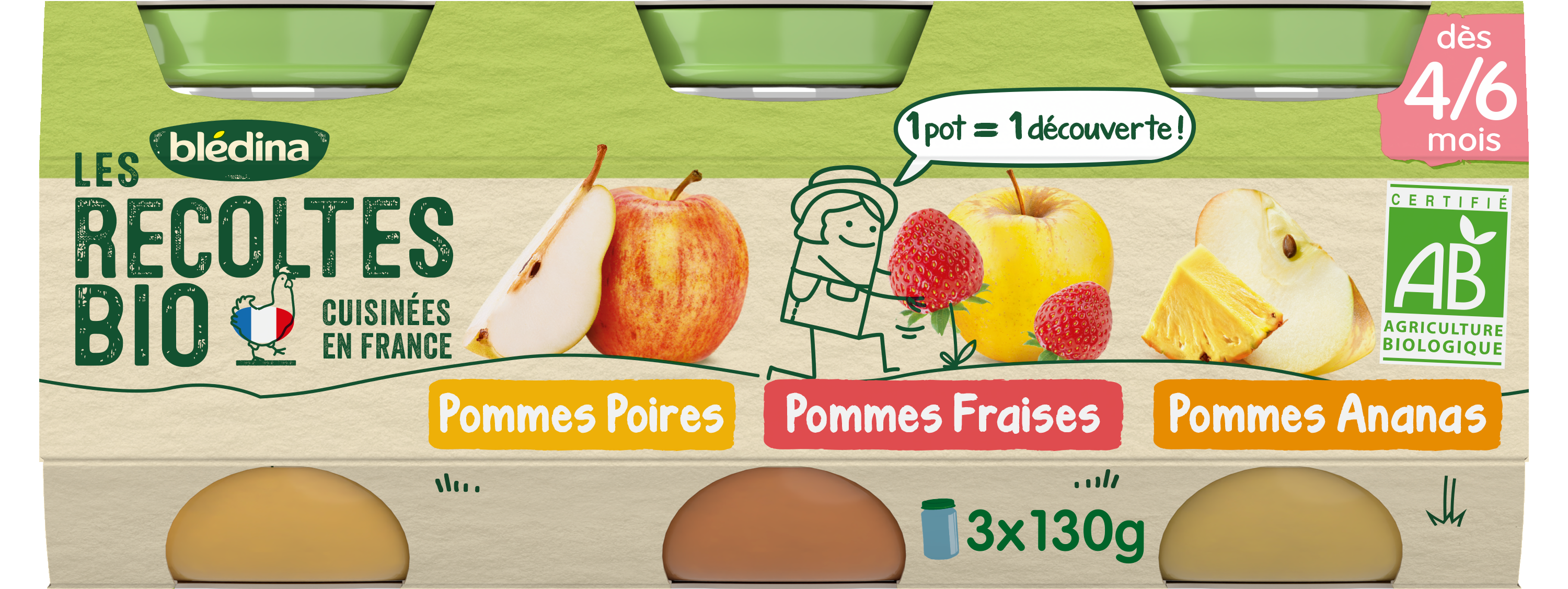 LES RECOLTES BIO - Petits Pots Pommes Poires Bio - Dès 4/6mois, 2x130g