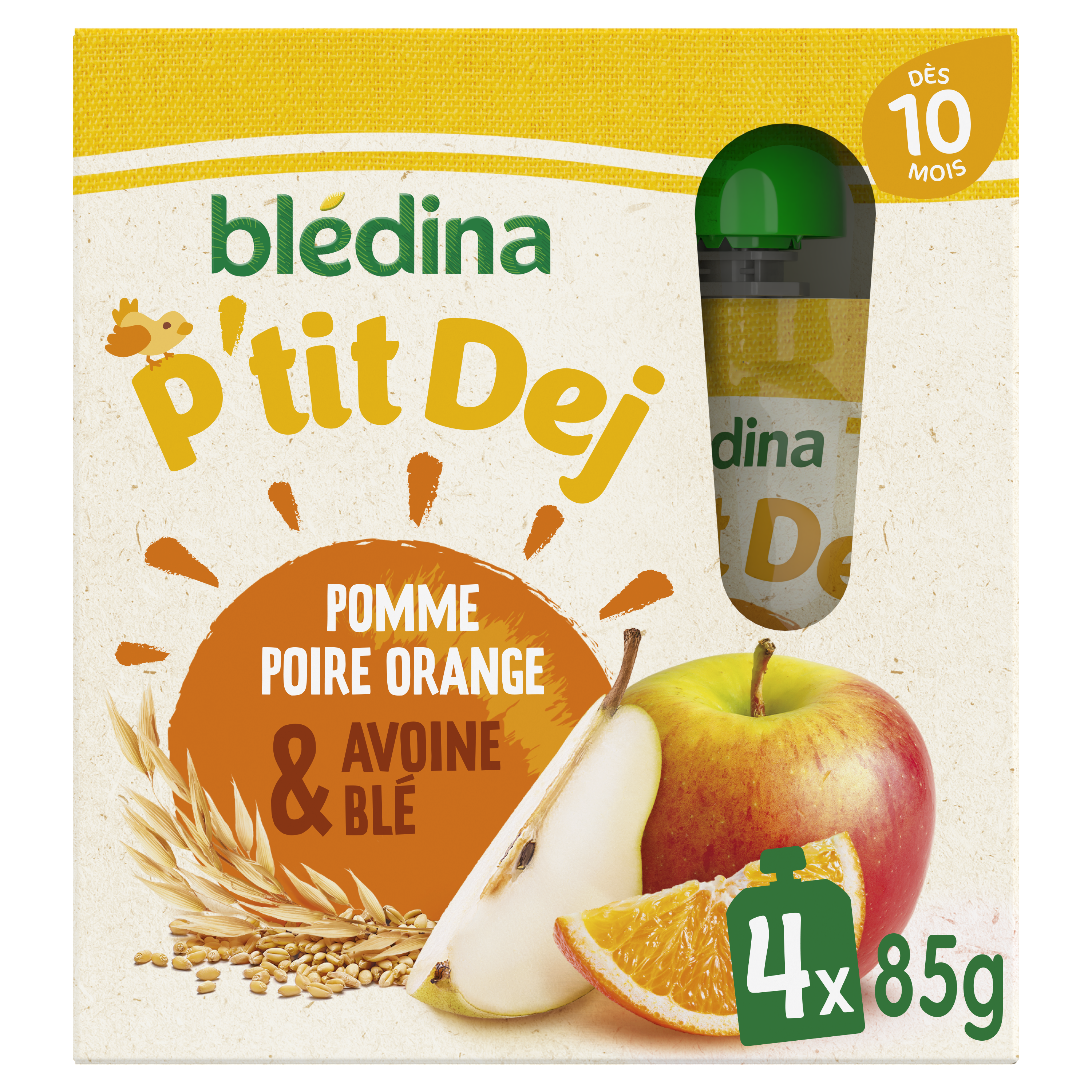 gourde p'tit dej Pomme poire orange blé & avoine 4x85g