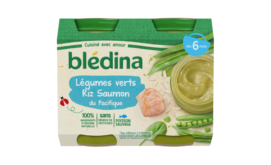 Petits Pots Pour Bebe De Legumes Vert Riz Et Saumon Bledina Des 6 Mois Bledina 2x0g Shoptimise