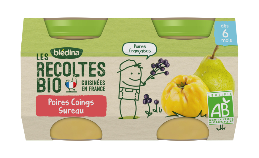 Petit Pot Bebe Bio Poires Coings Sureau Des 6 Mois Bledina