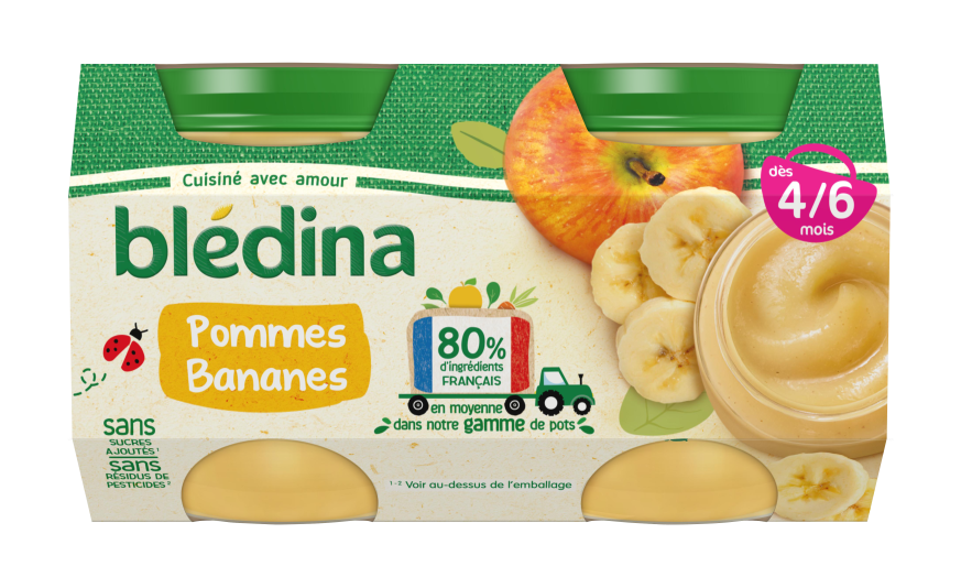 Petits Pots Pommes Bananes Pour Bebe Des 4 6 Mois Bledina